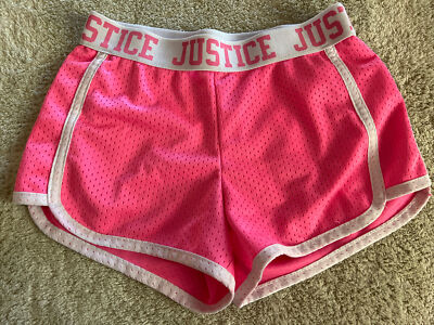 Justice Girls Hot Pink White Athletic Shorts Elastic Band 6-7