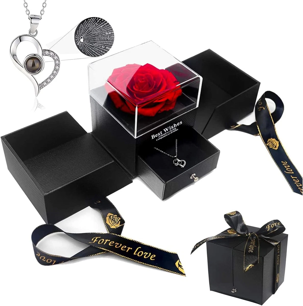 Eternal Rose with Necklace Preserved Rose Jewellery Gift Box For Women New AU