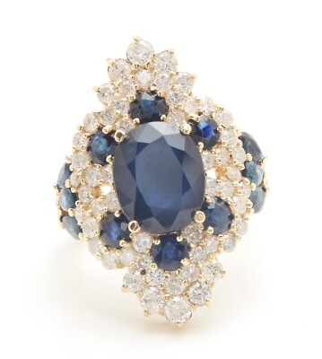 6.50 Carat Natural Sapphire and Diamonds in 14K Solid Yellow Gold Womens Ring