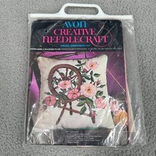 Avon Creative Needlecraft Crewel Embroidery Kit Spinning Wheel Wild Roses Pillow