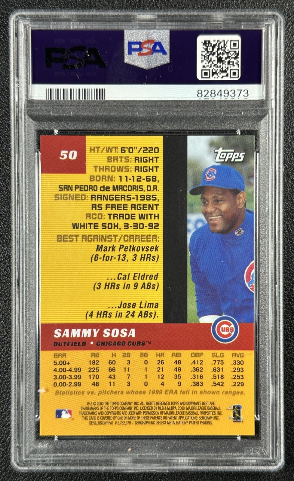 POP 13 SAMMY SOSA PSA 10 2000 BOWMAN'S BEST #50 CUBS 9373 view 2