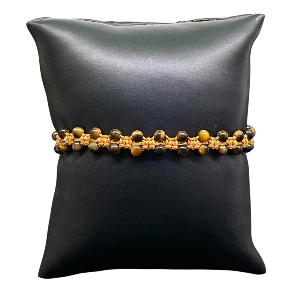 Handgemacht Tiger Auge Perlen Armband 4mm Steine Makramee Verstellbar Braunkabel - Bild 3 von 4