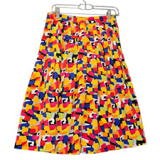 Vintage Pleated Midi Skirt Womens Size 10 Multicolor Geometric Abstract USA Made