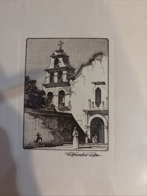 etching Depicting The Historic Mission San Diego de alcala by Richardson Rome 