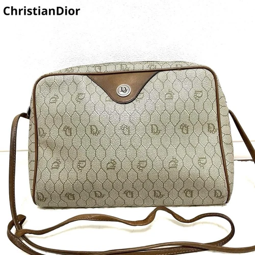 Christian Dior Sac à Bandoulière Bandoulière Nid d'abeille PVC Cuir Beige Authentique