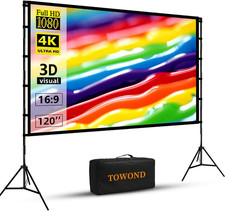 Projector Screen and Stand, 120 Inch Portable Projector Screen Indoor Outdoor M
