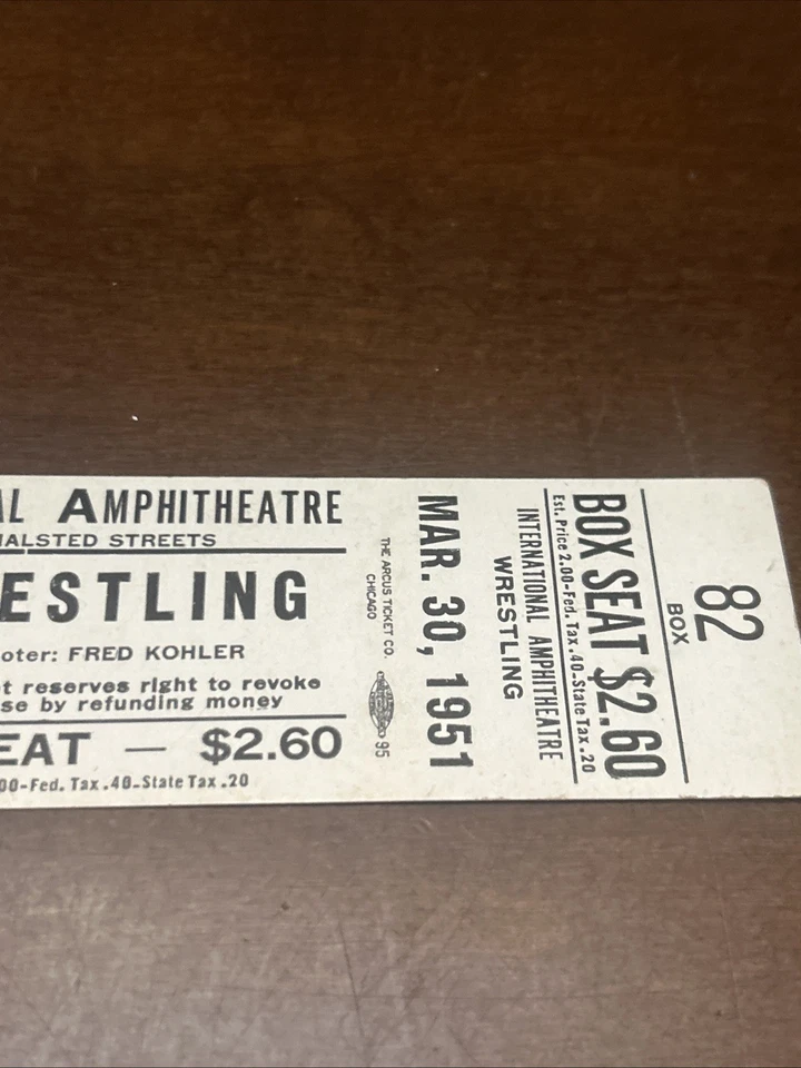 Boleto completo de lucha libre NWA partido por el título Chicago 30 de marzo 1951 LOU TESZ enanos Foto 4 de 4