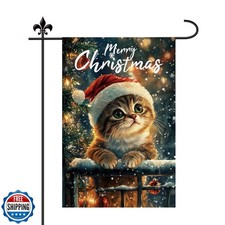 Cat Christmas Cute Merry 18x12in Double Sided Winter Garden Flag with Kitten