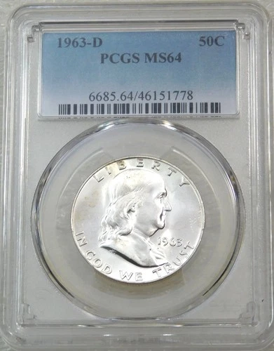 1963-D Franklin Half Dollar PCGS MS64 90% FBL Frosty New Holder PQ #J246G