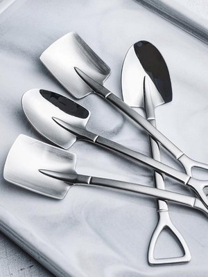 4 Schaufel Teelöffel Set - Edelstahl Löffel für Kaffee, Dessert, Eis