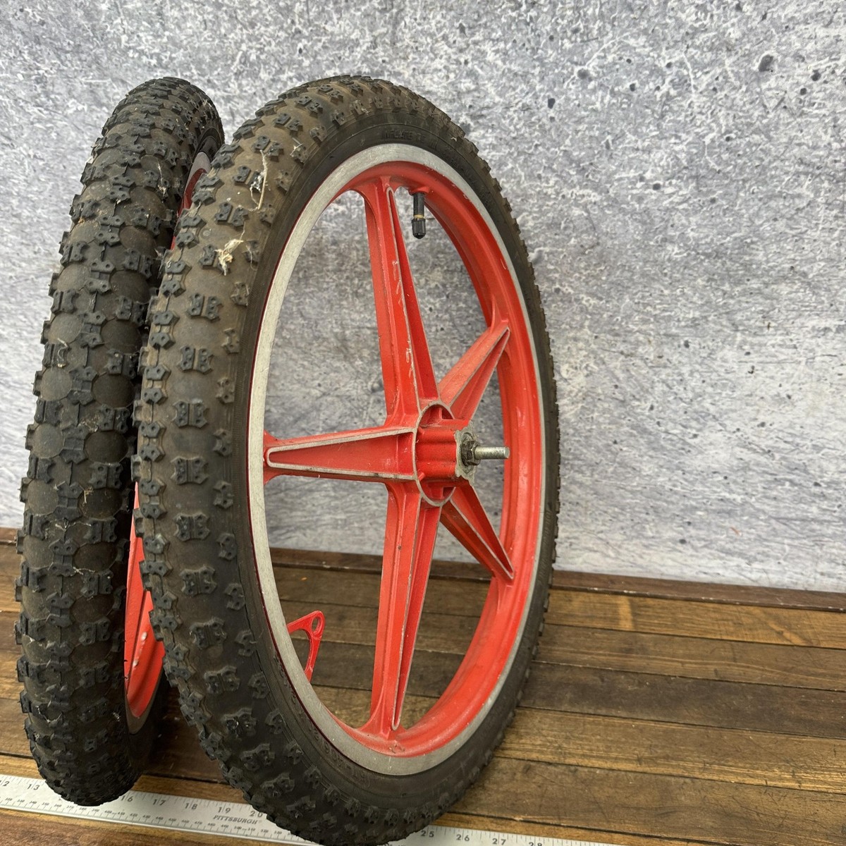 Vintage Lester Mag BMX Wheels Red 5 Spoke Bendix 76 Coaster Brake