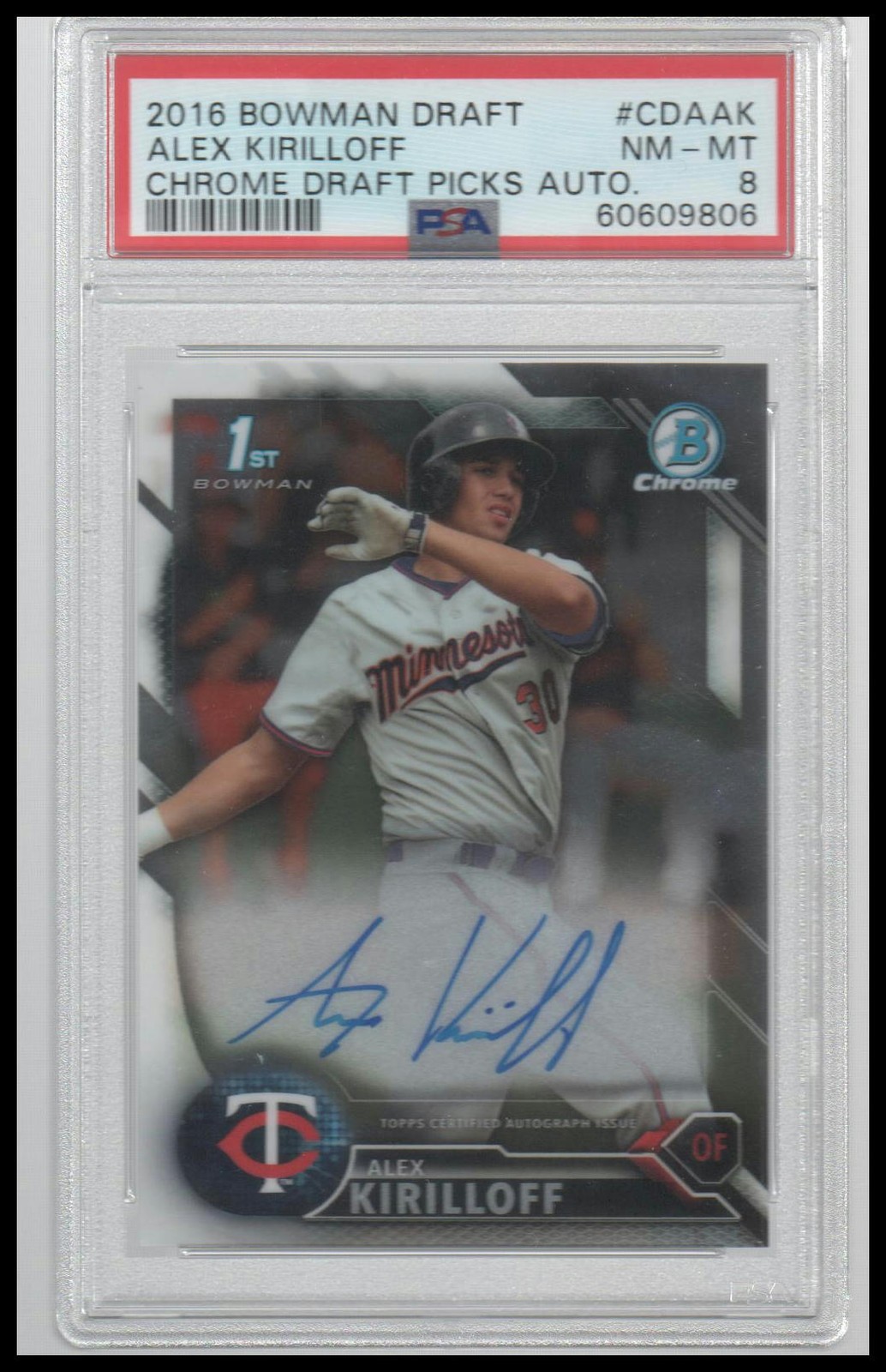 2016 Bowman Draft #CDA-AK Alex Kirilloff Chrome Draft Picks Autograph PSA 8