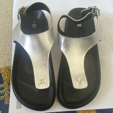 Next Women’s UK 7 Silver/Black Strappy Flat Sandals Buckle Adjustable Strap
