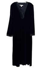 Oscar de la Renta S/M Pink Label Black Velvet Caftan Lounge Robe Dress Luxury