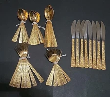 47 Piece 1968 Cellini Romanesque Gold  Tone Flatware Set Golden Japan Settings
