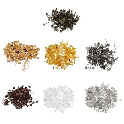 100 Sets 6 mm Ohrringe Pfosten Flach Pad mit Schmetterling Ohrring Rückseite für Ohrring