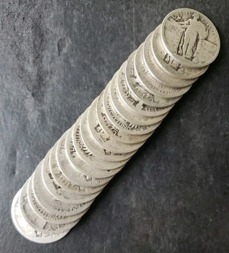 Lot of 20 25c Standing Liberty Silver Quarter Dollars, Dateless Ones