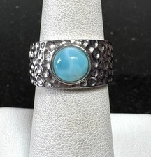 925 Sterling Silver Blue Larimar DK Band Ring Size 6