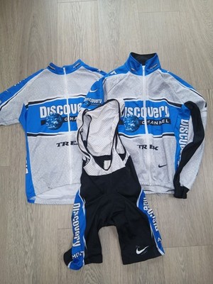 Nike Discovery Channel Vintage Radsport Team Trikots und gepolsterte Trägerhose Größe L und XL