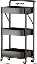 3-Tier Foldable Beauty Trolley Cart on Wheels - Heavy Duty Metal Storage Organiz