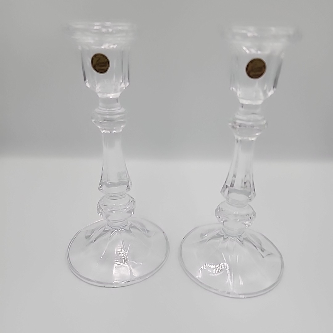X2 Cristal d'Arques Lead Crystal Candlestick Candle Holder 8.25