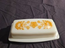 Pyrex Butterfly Gold Pattern Vintage Butter Dish 72-B Milk Glass