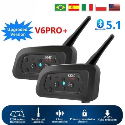 V6 PRO+ Motorcycle Intercom Helmet Bluetooth Headset 6 Riders 800m Communicator