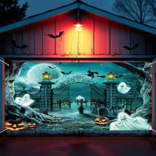 Halloween Garage Door Cover,Halloween Garage Door Decorations Horror 7x16ft