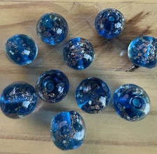 10 DODGER BLUE GOLD SAND  14.5mm  ROUND BALL Lampwork Glass Beads JEWELRY MAKING