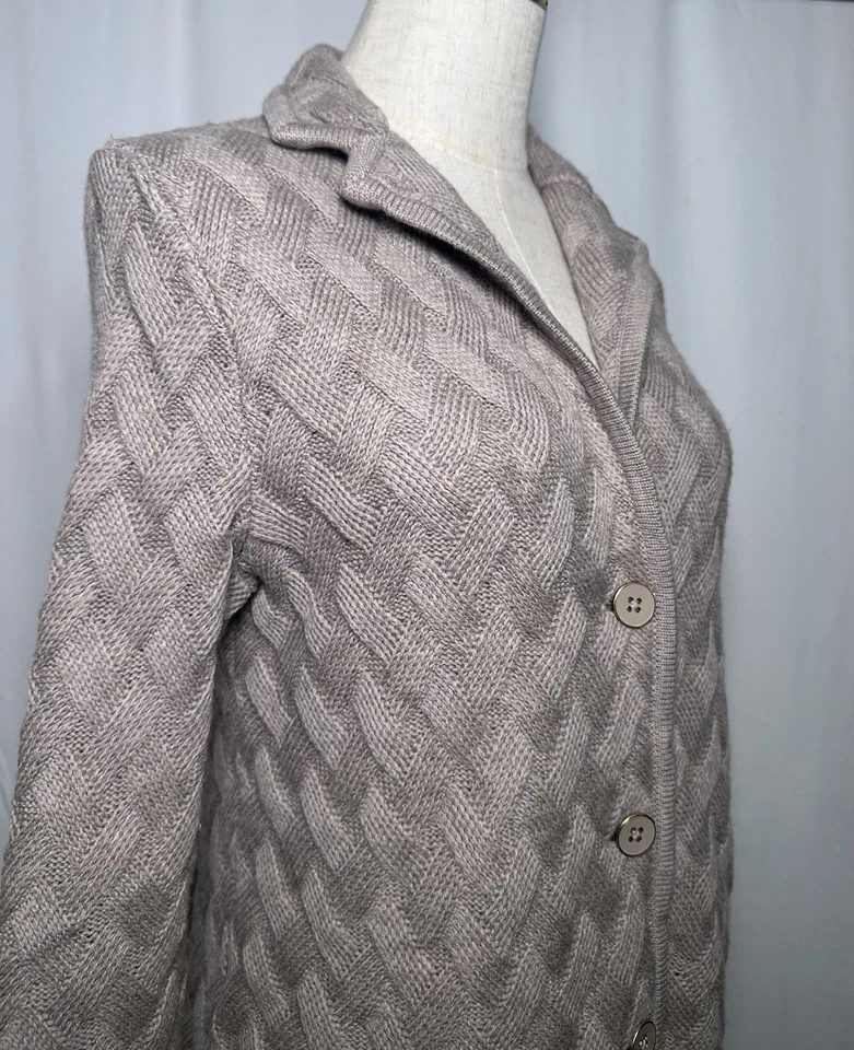 Talbots Blazer Jacket Cardigan MP Women 100% Merino Wool Knit Button Gray - Image 4 of 4