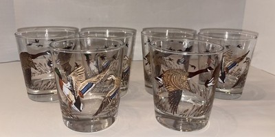 Vintage Canadian Geese Lowball/Rocks/Whiskey Glasses Set Of 6 Hunting Lodge