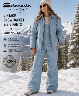 VTG Spinnerin By Gusti Ski Suit Made W. Germany Blue Jacey Bib Retro 70s 80s S