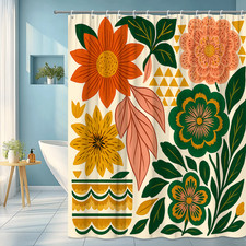 Boho Floral Shower Curtain - Colorful Flower Design for Bathroom Decor
