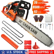 20" 62CC Gasoline Powered Chainsaw Wood Cutting Engine Gas Crankcase Chain Saw