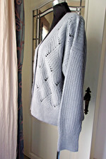 Esprit Strick-Jacke Cardigan graublau neu Gr.L NP 59,99 € Anjour-Muster vorne