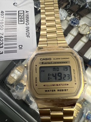 CASIO😱 A168WE (3298) ILLUMINATOR GOLDEN Watch, Unisex(No Box