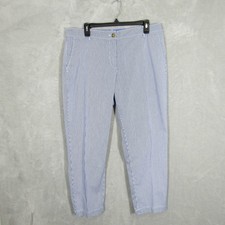 Talbots Pants Womens 14 Petite Blue White Pinstripe Cropped Stretch Dress Career