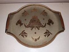 Georges Briard Serving Tray Mid Century Modern Wood & Glass Sonata Birds