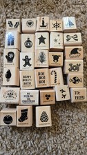 Stampin Up Lot of 29 Christmas Holiday Rubber Stamps Set Preowned Crafts Art