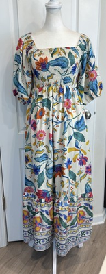 #ad #ad UMGEE Floral Maxi Dress S Smocked Bodice Puff Sleeve Boho Cottagecore Tiered $31.77