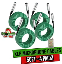 XLR Microphone Cables (4 Pack) by FAT TOAD | 50ft Professional Pro Audio Green