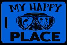 Personalized Hi-Viz Blue My Happy Place Luggage/Gear Bag Tag