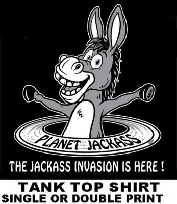 PLANET JACKASS THE JACKASS INVASION IS HERE SMART WISE ASS FUNNY DONKEY TANK TOP