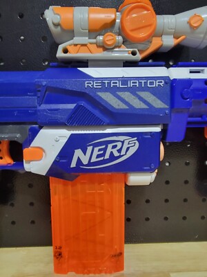 Nerf N-Strike Elite Retaliator Blaster Blue w/ Mag & Scope. Tested