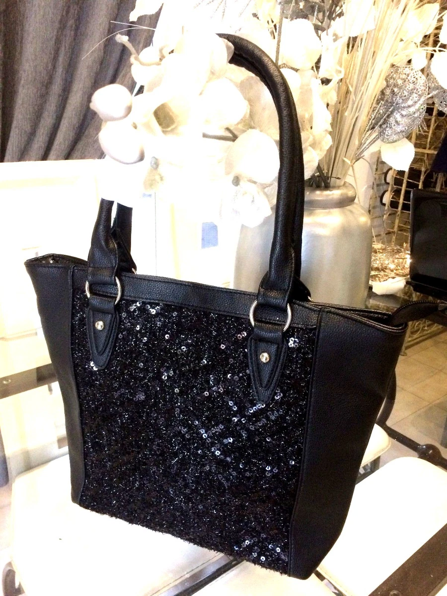 SUBLIME SAC A MAIN FEMME NOIR ET SEQUIN NOIR ANCE EPAULE PARFAIT