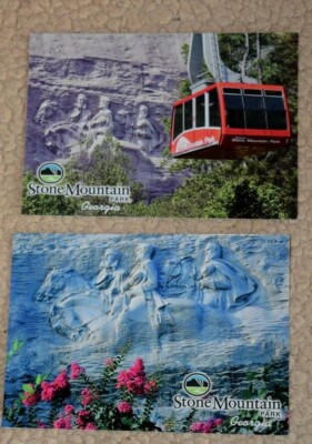 PAIR GA's STONE MOUNTAIN (4.00'' x 6.00'') Two-Sided Postcards: Carving & Sky Ride