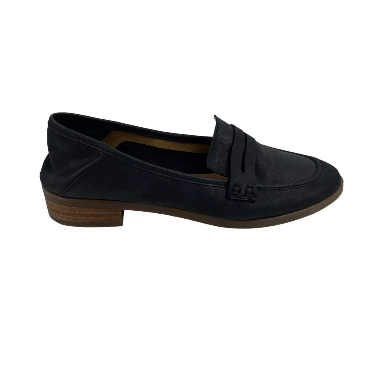 Lucky Brand Womens Caylon Moc Toe Loafers Size 7 Black Leather Slip On Shoes