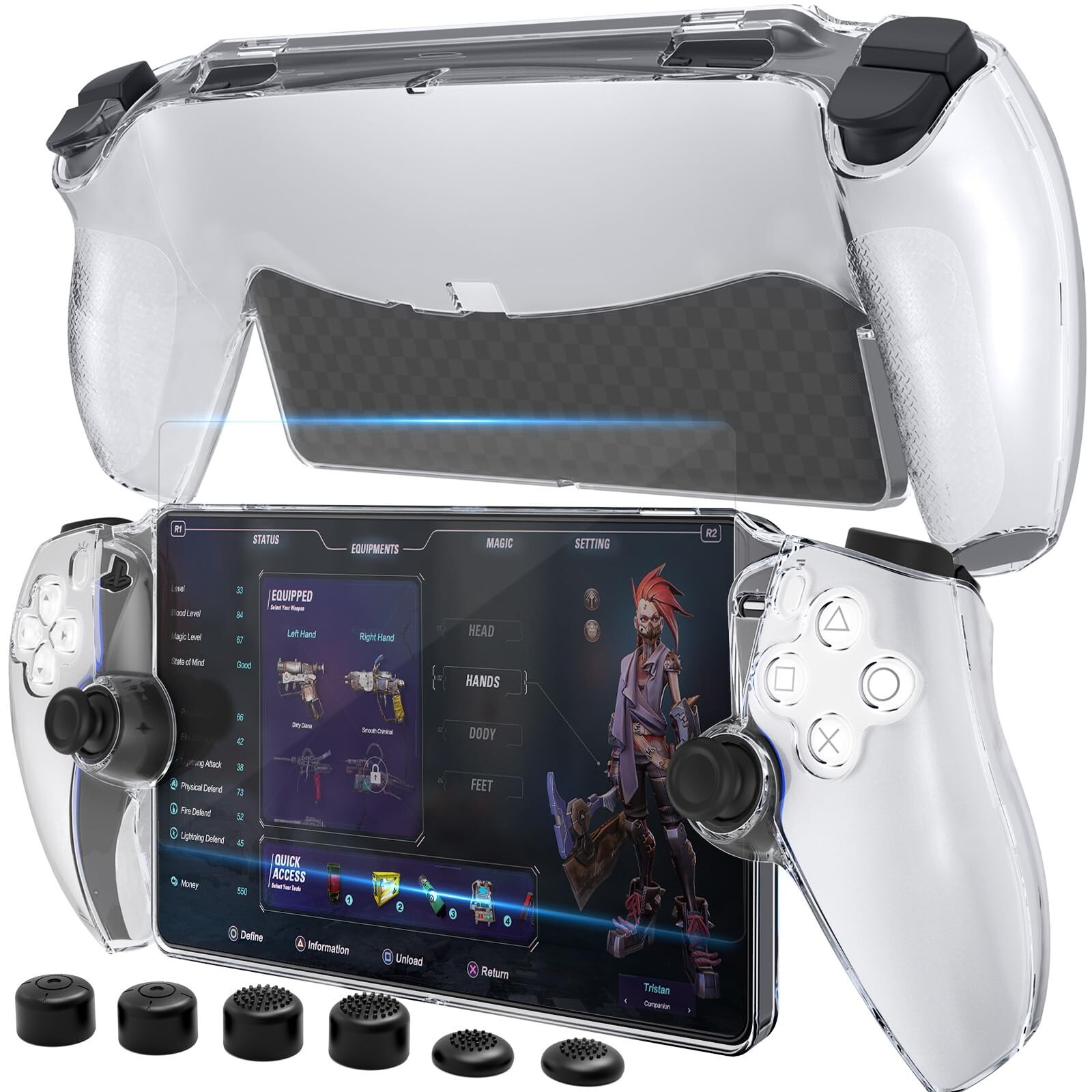 PS5 Portal Case with Tempered Glass Screen Protector,Ergonomic Grip,6 Thumb Caps-image