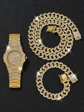 Unisex Lab Diamond Luxury Watch Iced Cuban Chain Necklace Hip Hop Bracelet
