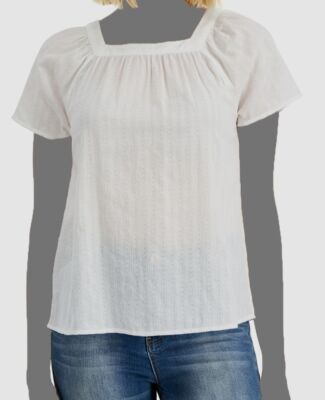 $50 Style & Co Women's White Chambray Square Neck T-Shirt Top Petite Size PP